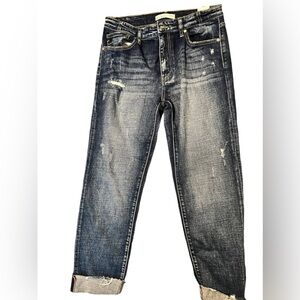 Maurices Kancan Dark Wash Straight Leg Blue Distressed Jeans Size 28